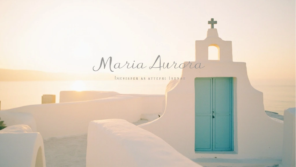 A Cycladic chapel courtyard at golden hour