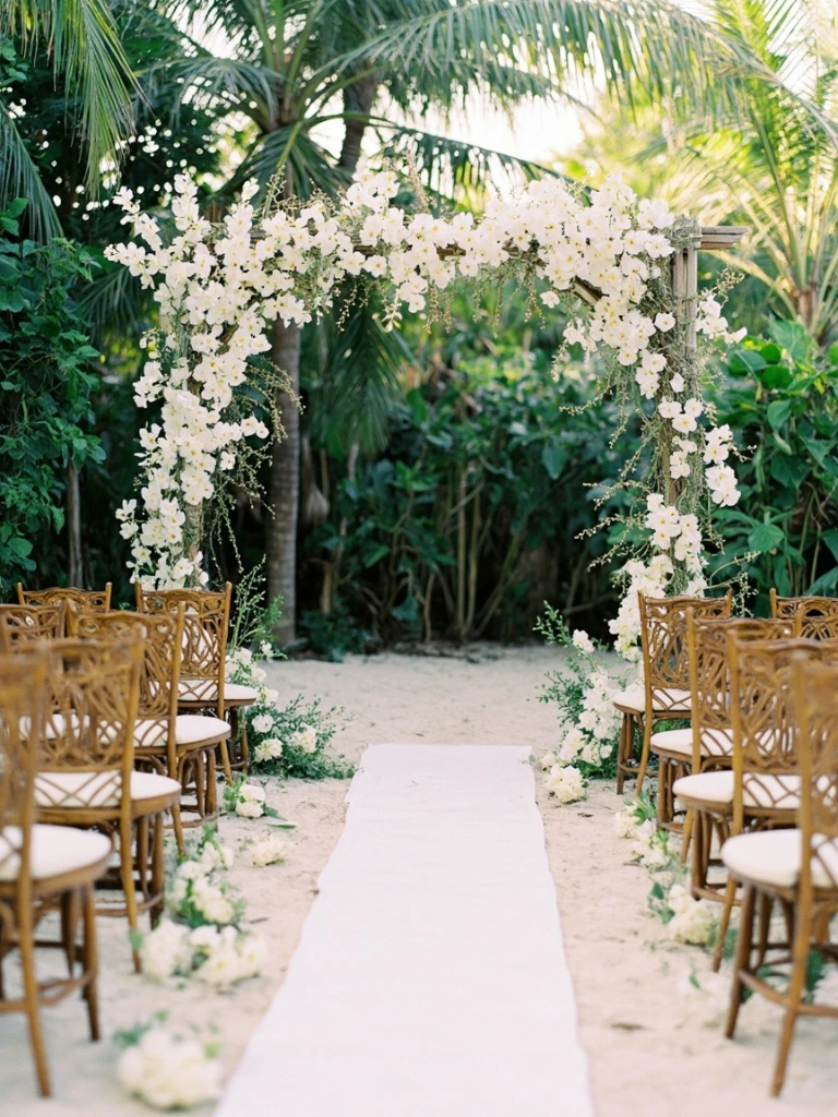 Floral ceremony installation in Tulum, Mexico